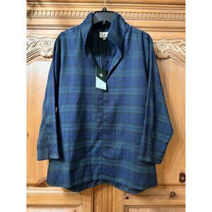NWT Tuckernuck Blackwatch Sullivan Stand Collar Blouse Blue & Green Popover